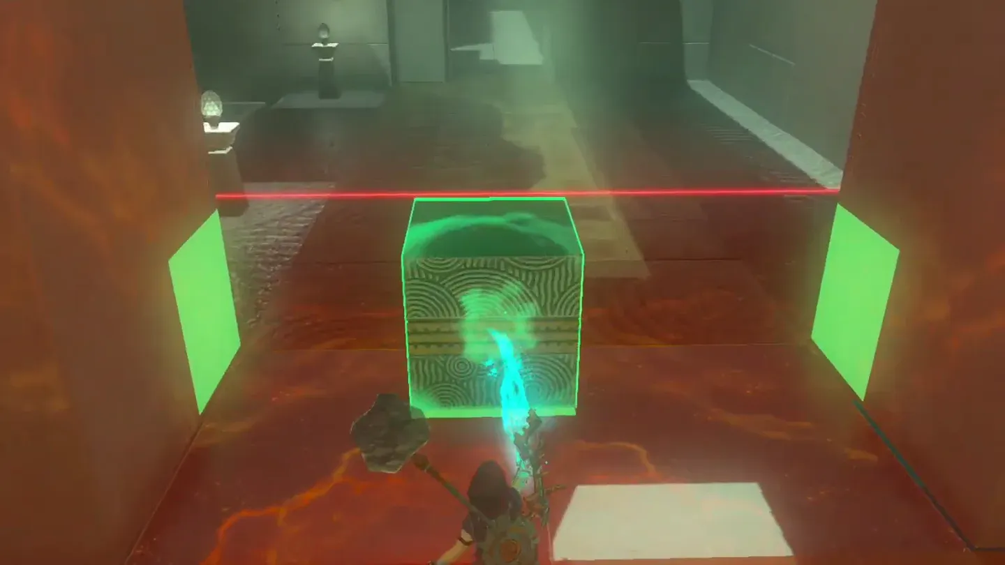 Ultrahand carrying a large cube toward the laser beam