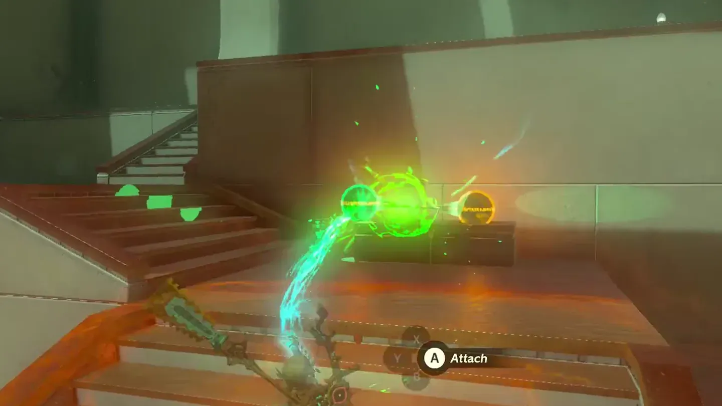 Ultrahand lowering a stone sphere into a bowl-shaped pit under a glyph