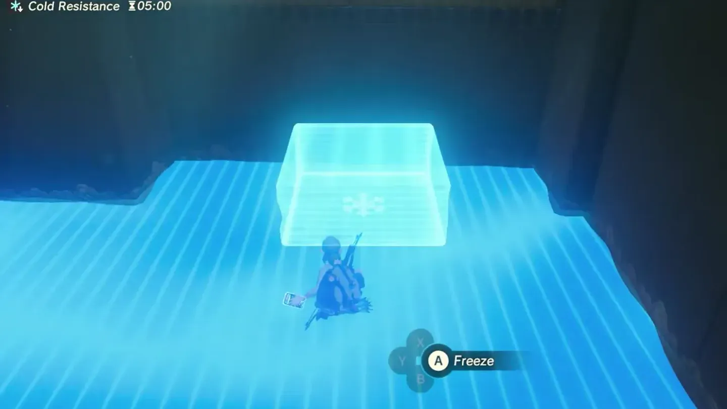 Cryonis preview of an ice block on the water below the raised ledge