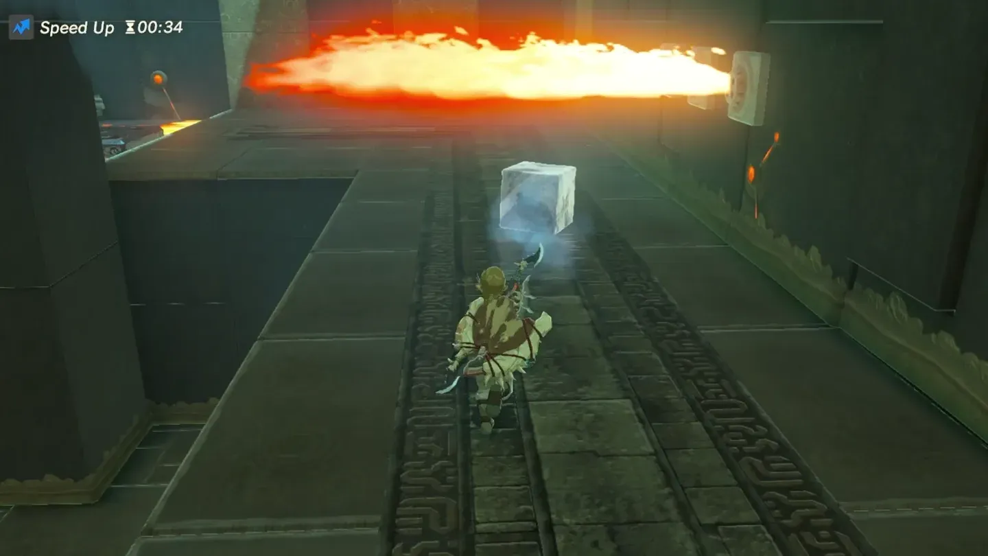 A fire jet sweeping across the path ahead of Link