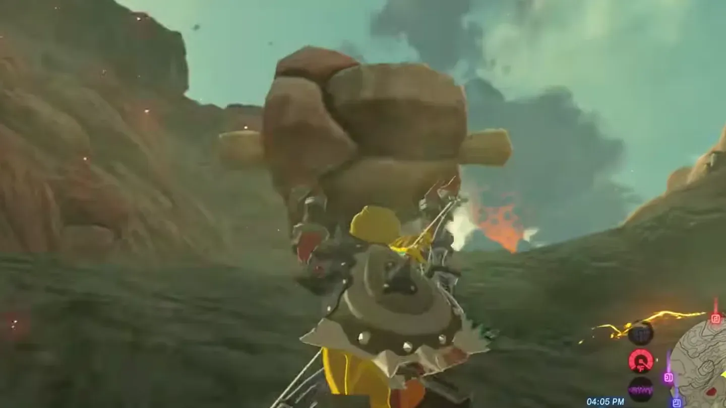 Link carrying a rock roast over his head