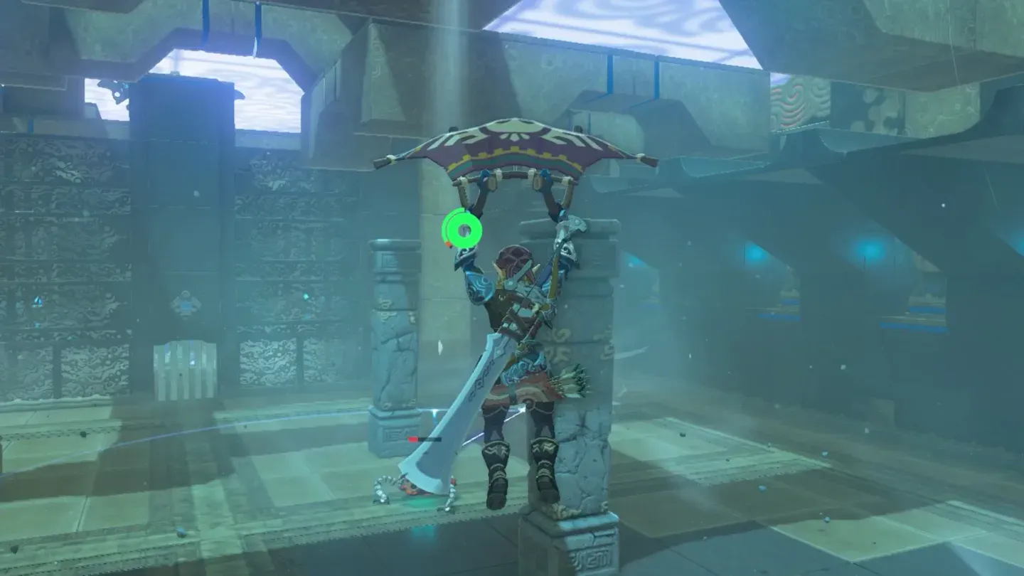 Link paragliding upward in the arena