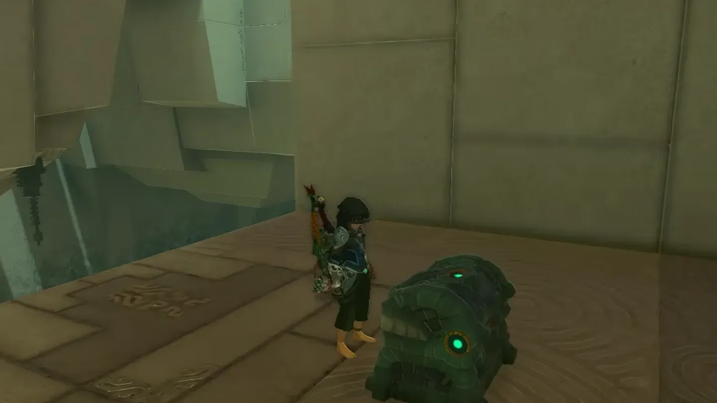 Link beside the opened chest on the lower platform