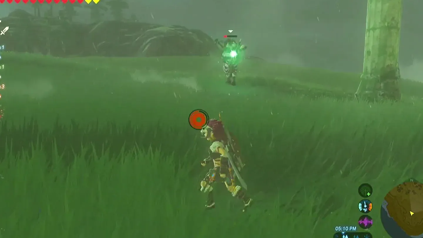 Link aiming his bow at a distant Lynel