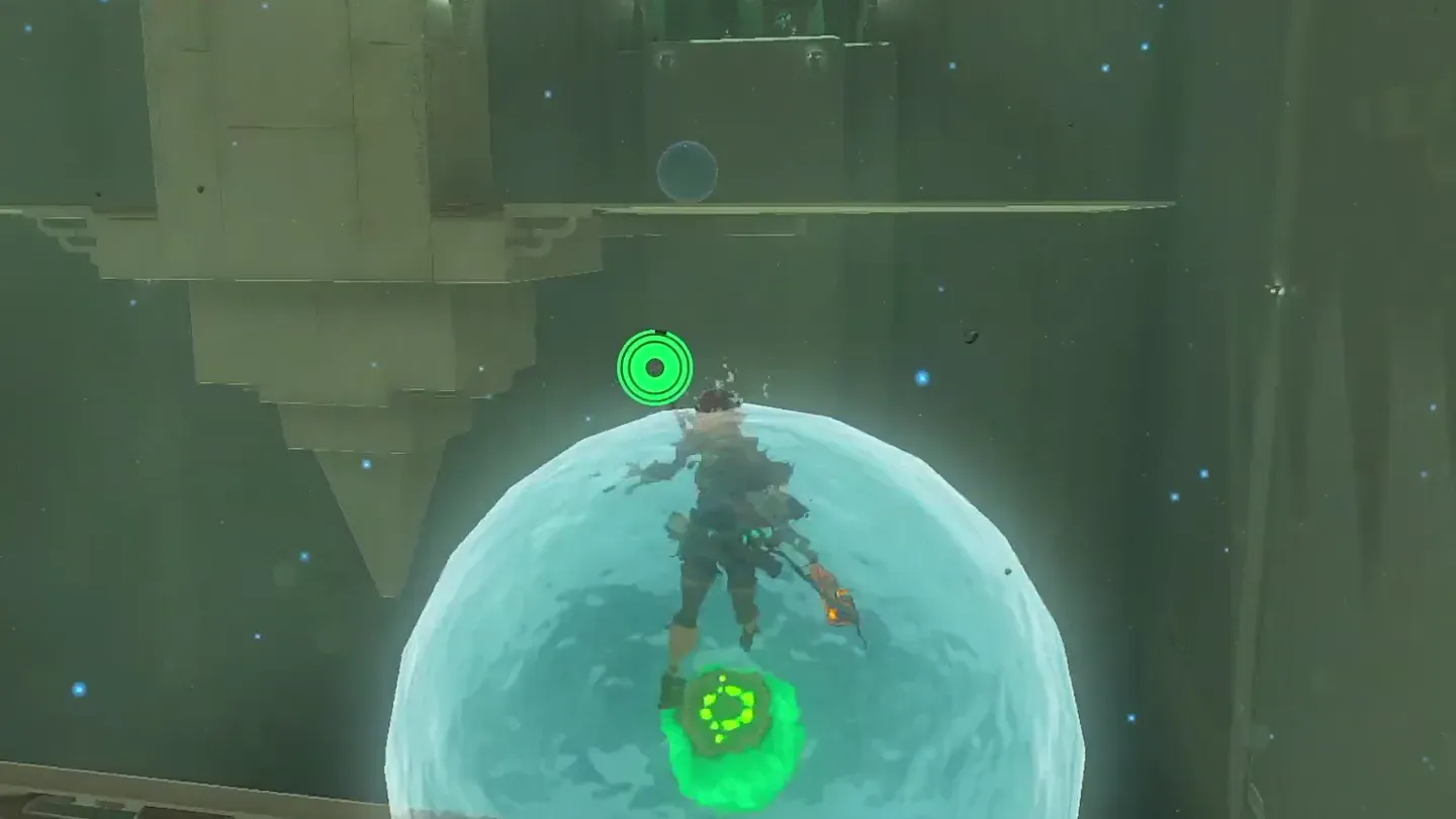 Link inside a water orb moving forward over the gap