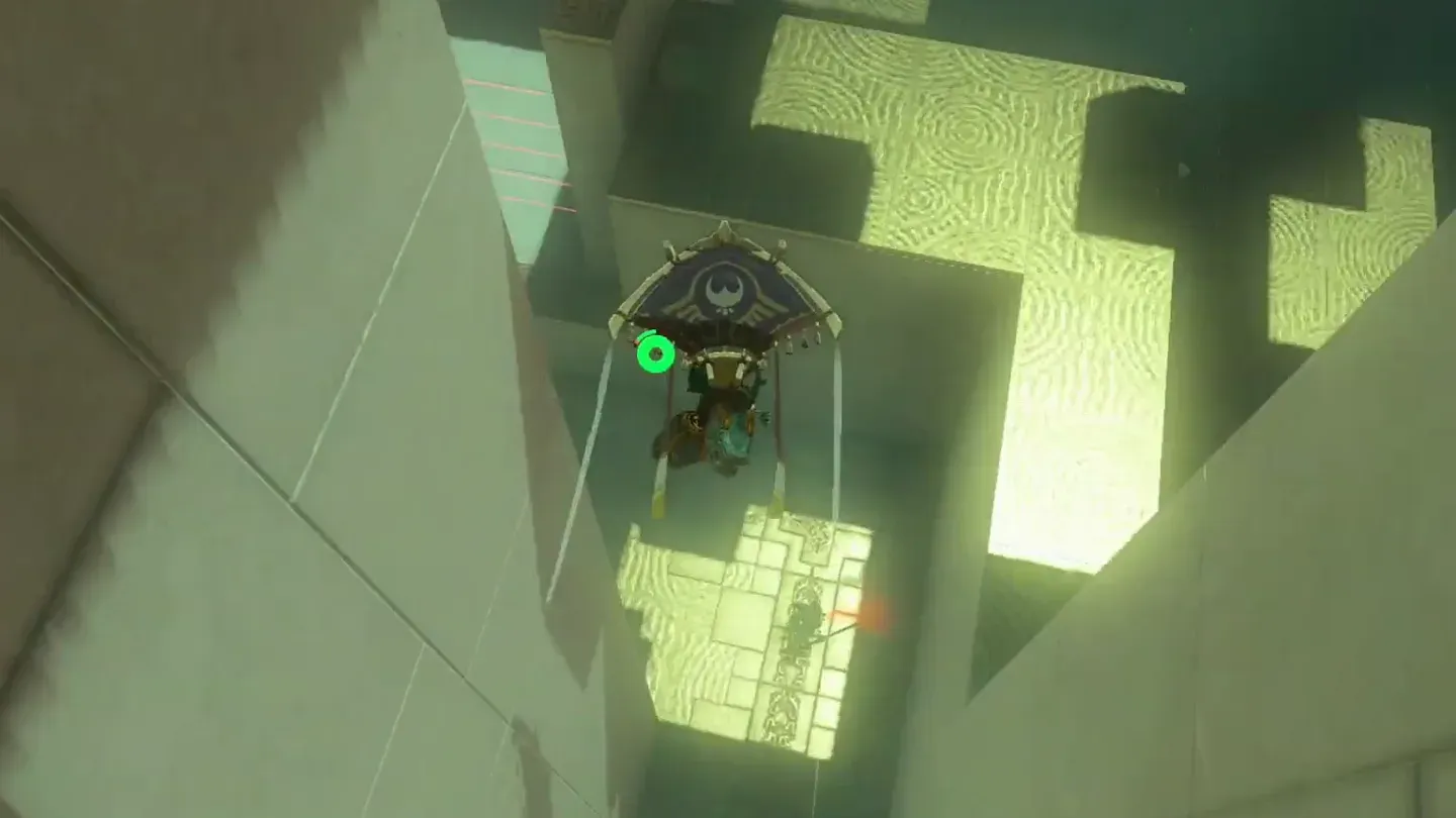 Link gliding down through the small opening