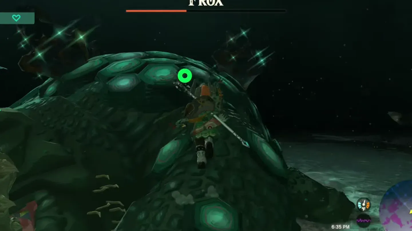 Link climbing up the back of a stunned Frox