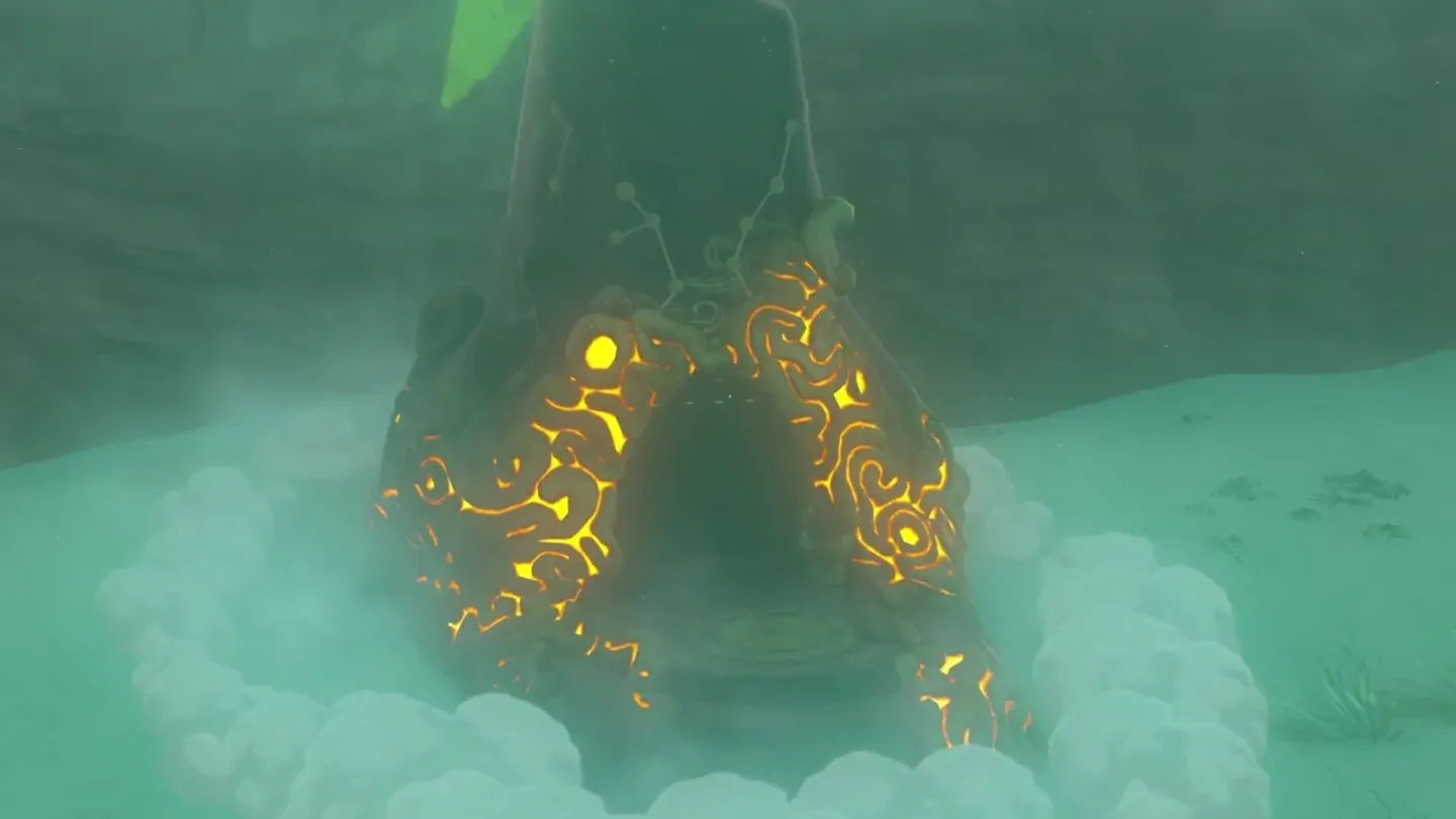 Keeha Yoog Shrine rising out of the ground in the fog