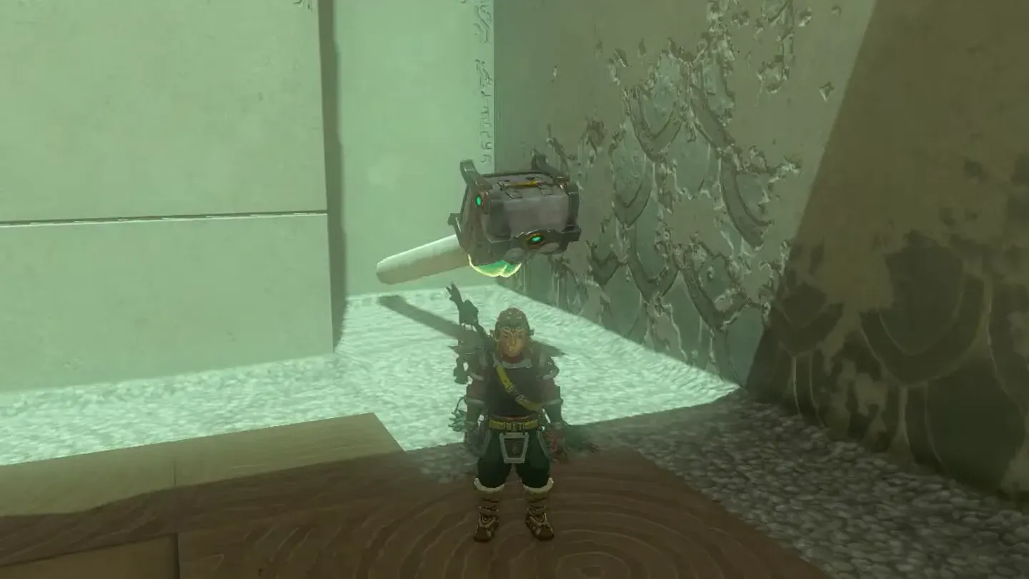 Link below the chest on the ledge, a bar leaning against it