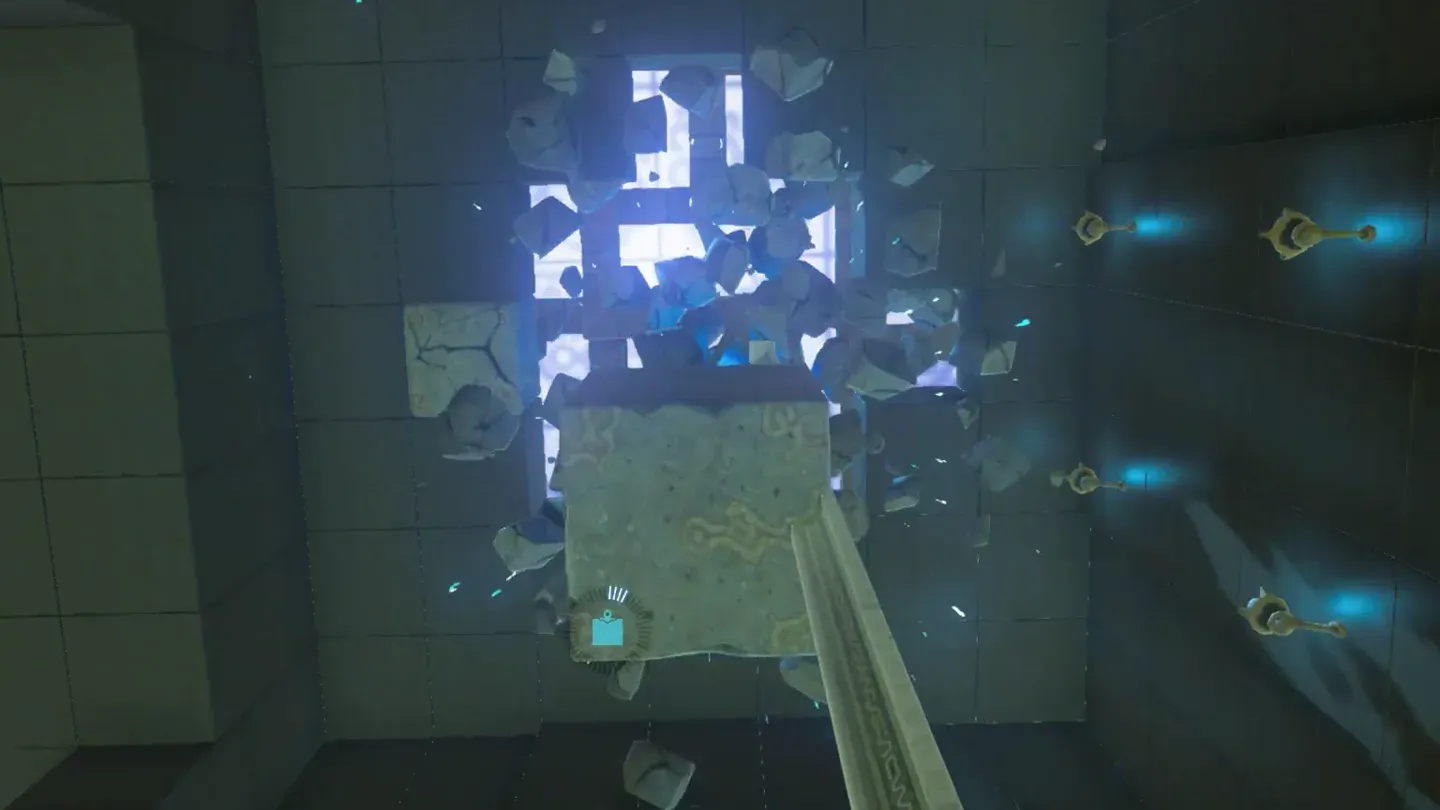 The cracked ceiling stones shattering as the square bomb explodes