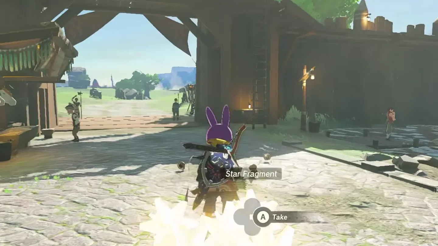 Star Fragments dropping to the ground around Link at Lookout Landing