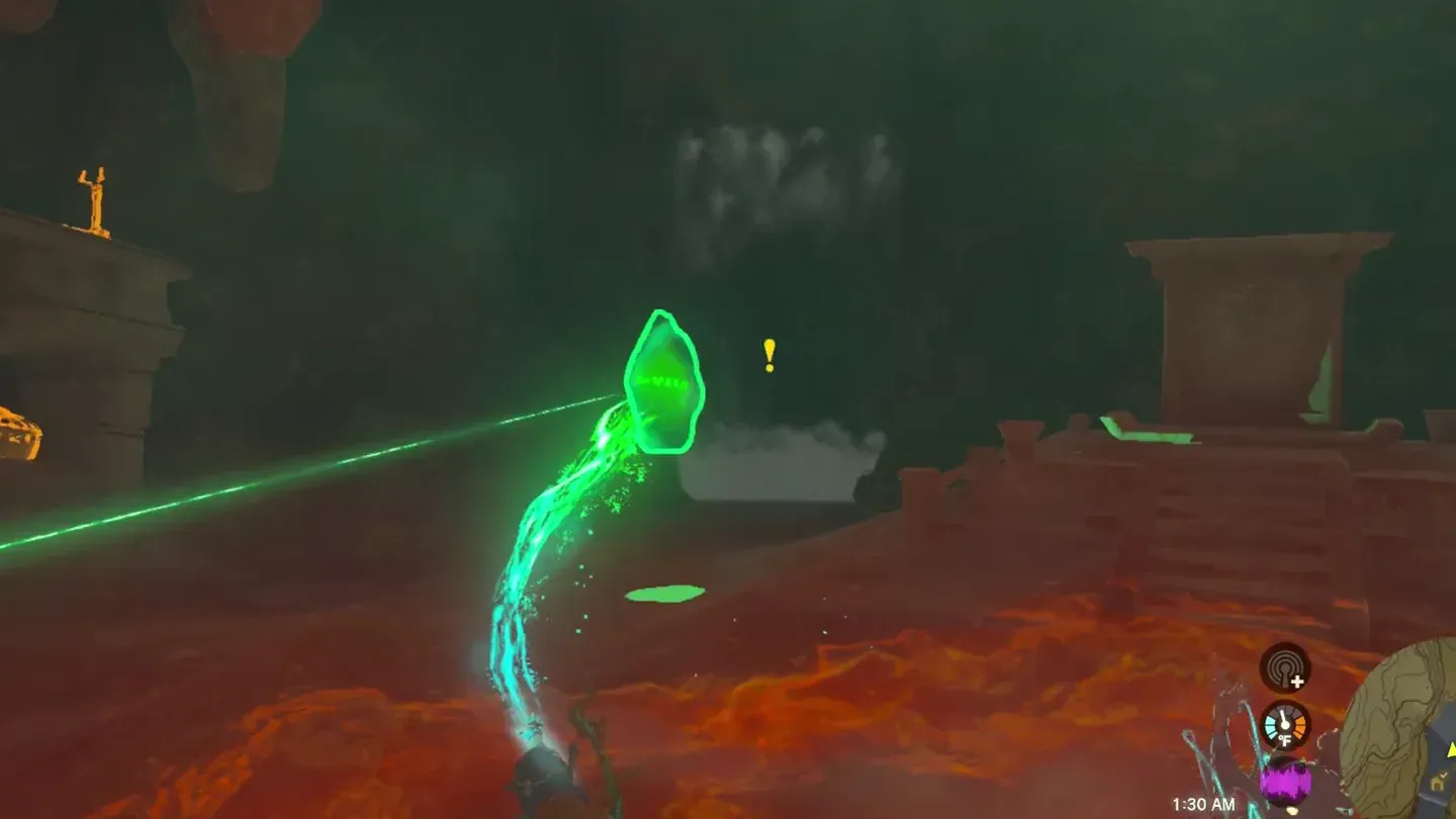Link lifting the green crystal with Ultrahand