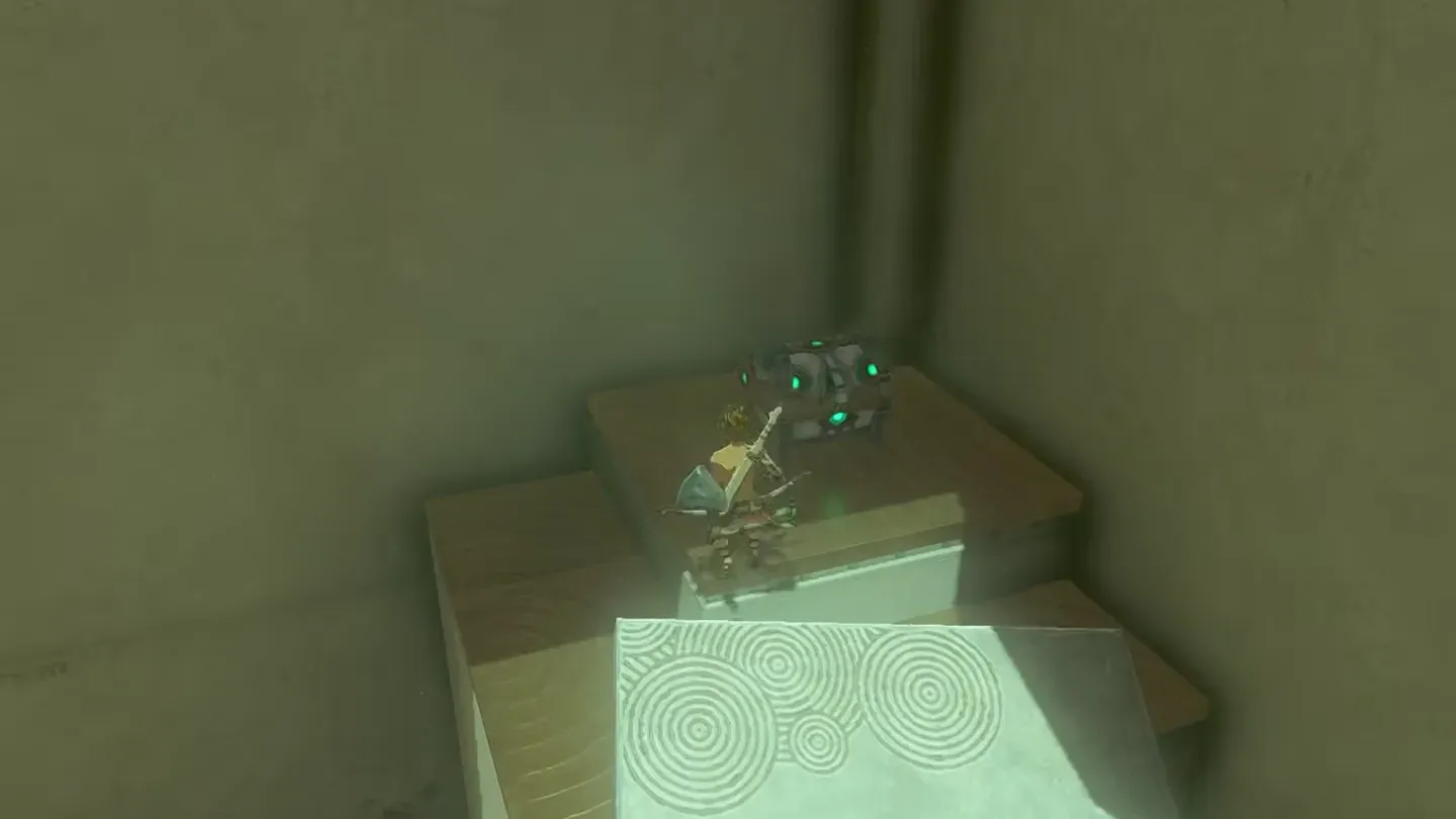 Link opening the chest on top of the corner ledge