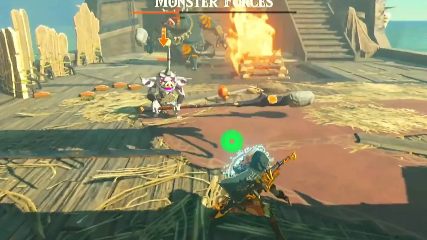 A white Silver Bokoblin with purple markings on the deck of a pirate ship
