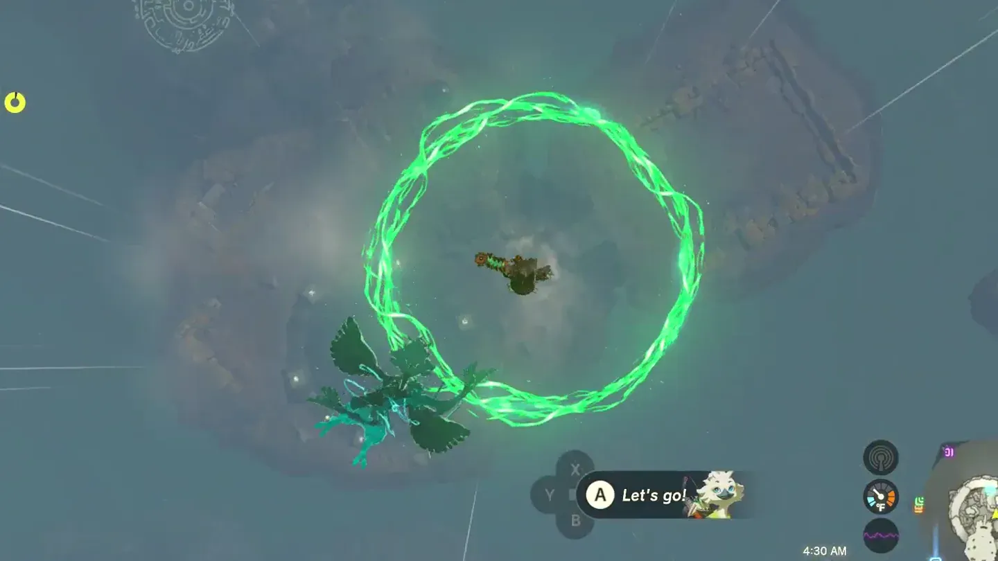 Link free-falling through a green ring