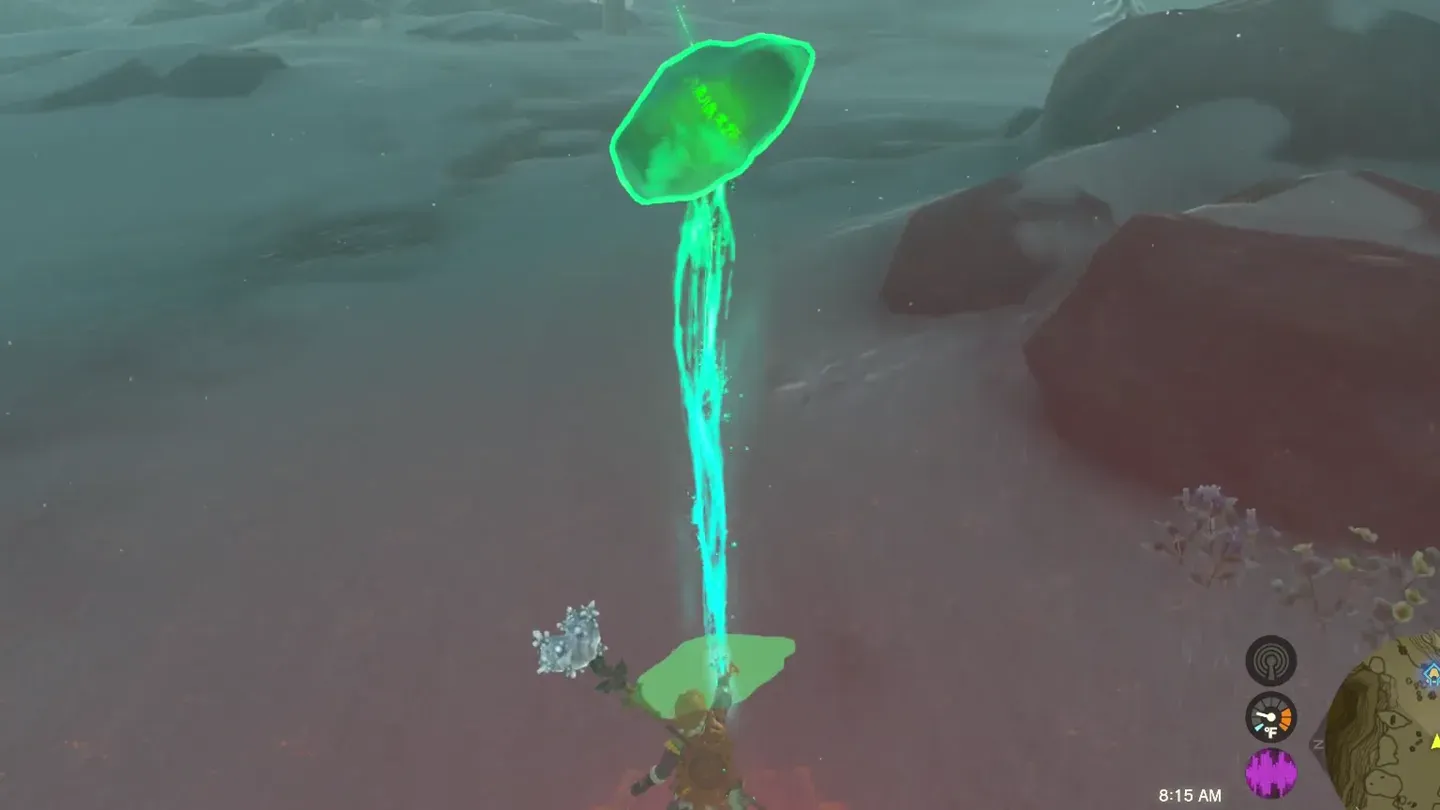 Link carrying the green crystal with Ultrahand