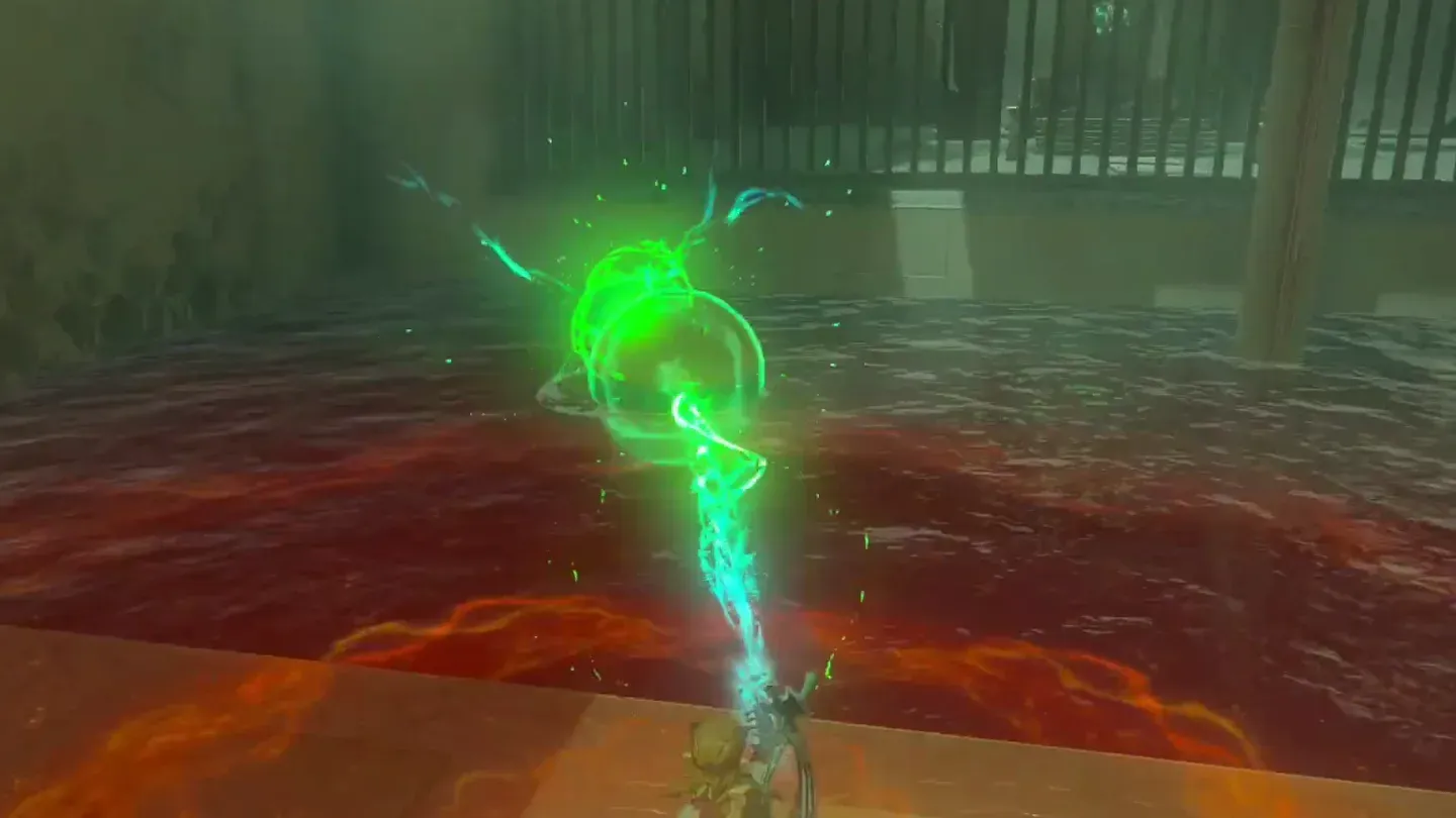 Ultrahand holding the ball above the second pool