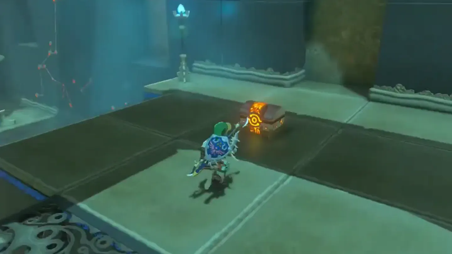 Link beside the treasure chest at the chest stop