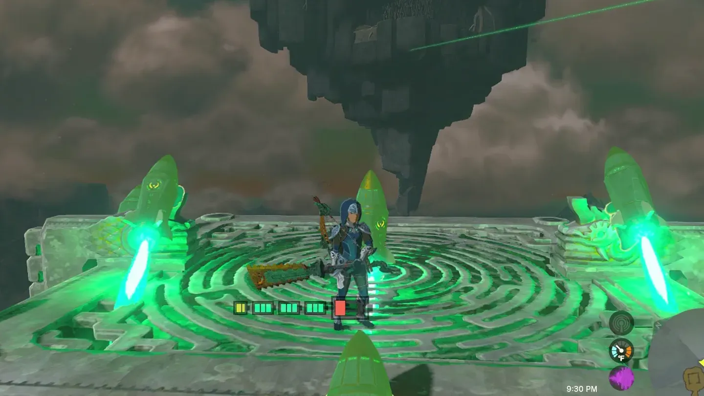Link standing on the platform as its rockets fire