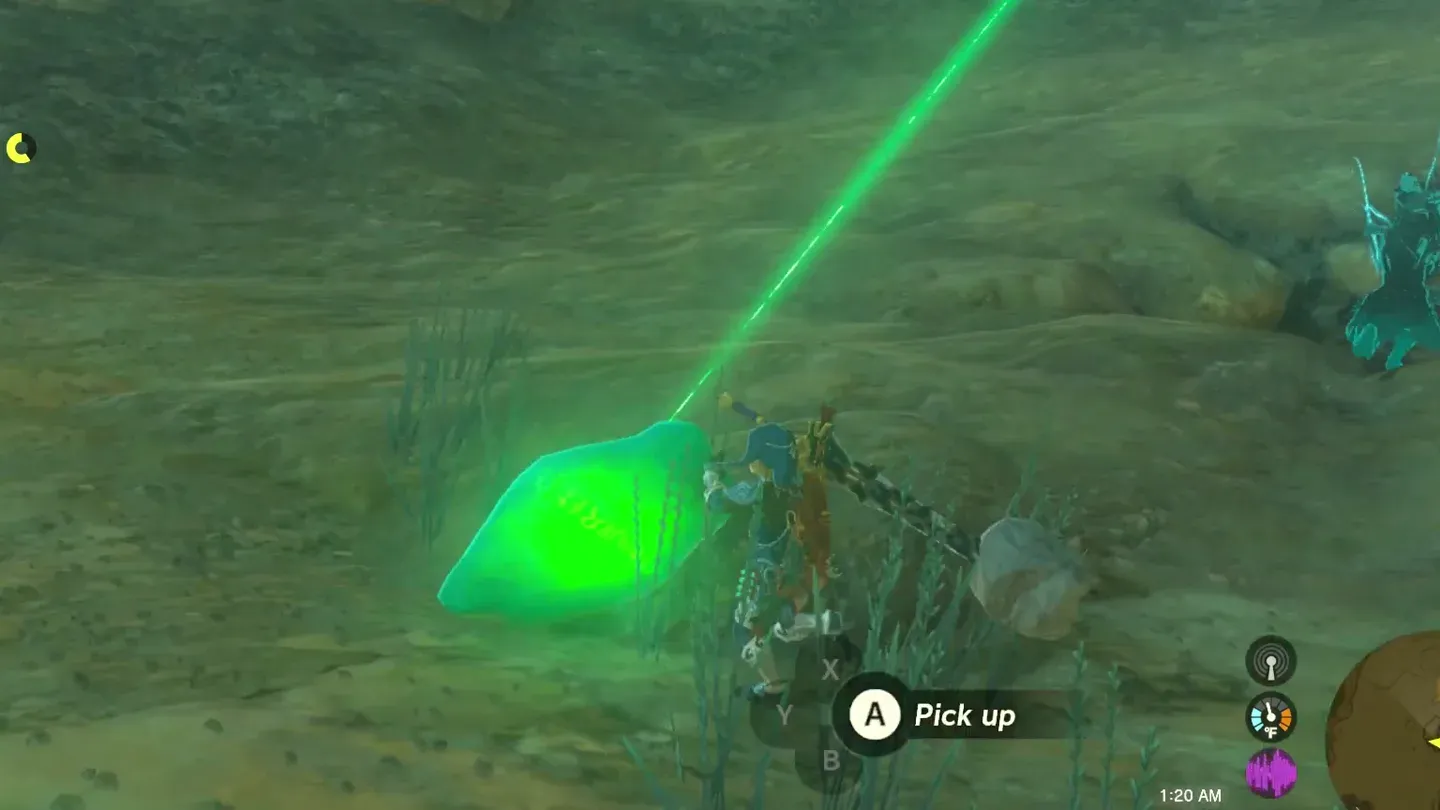 Link next to the crystal where it landed