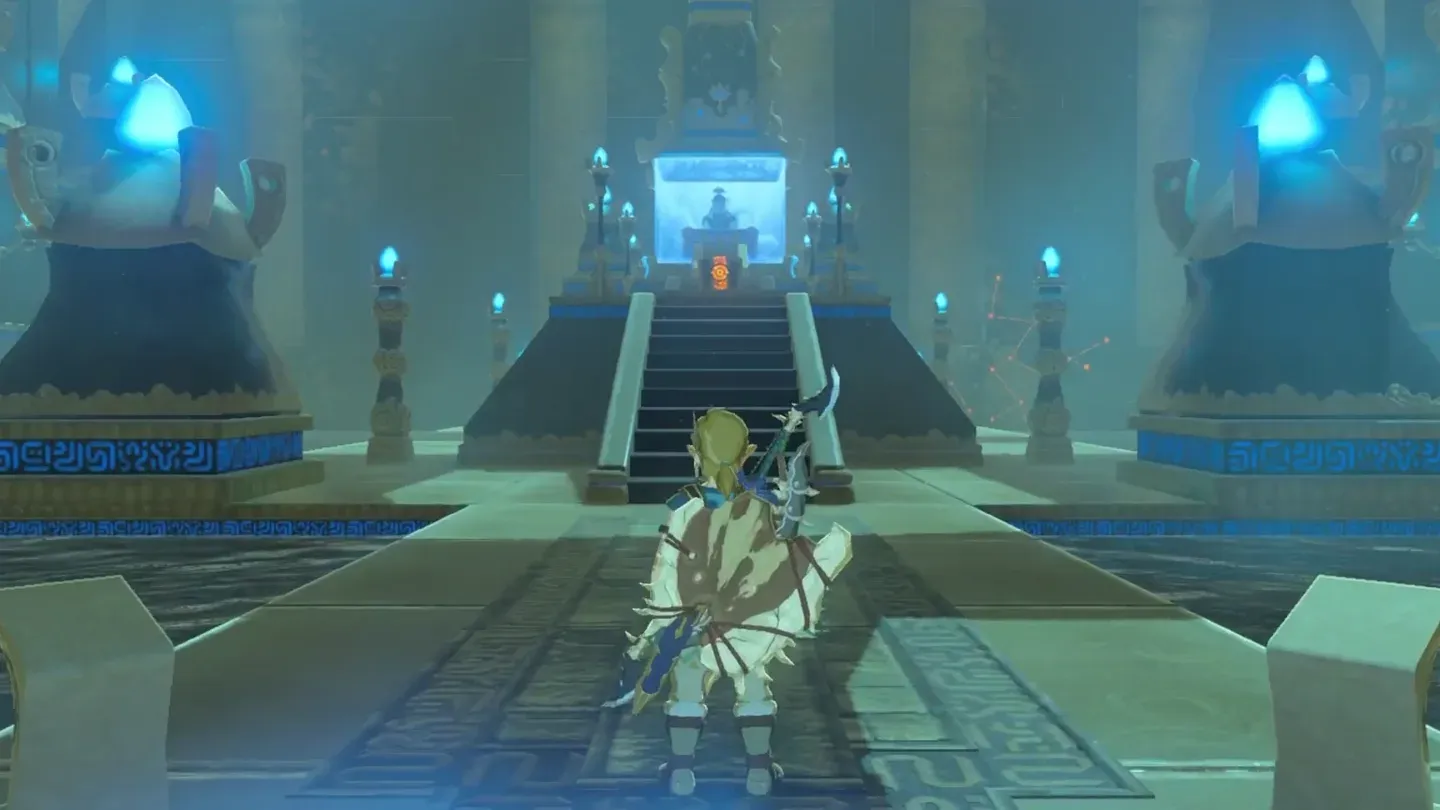 A straight path leading up to the Monk's pedestal