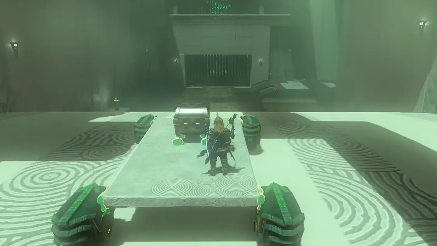 Link riding the vehicle across the big roller