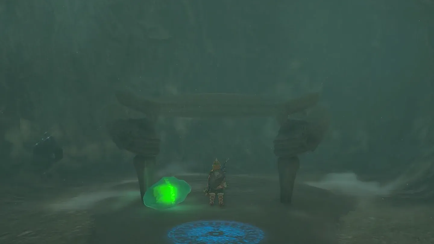 The green crystal set down at the shrine