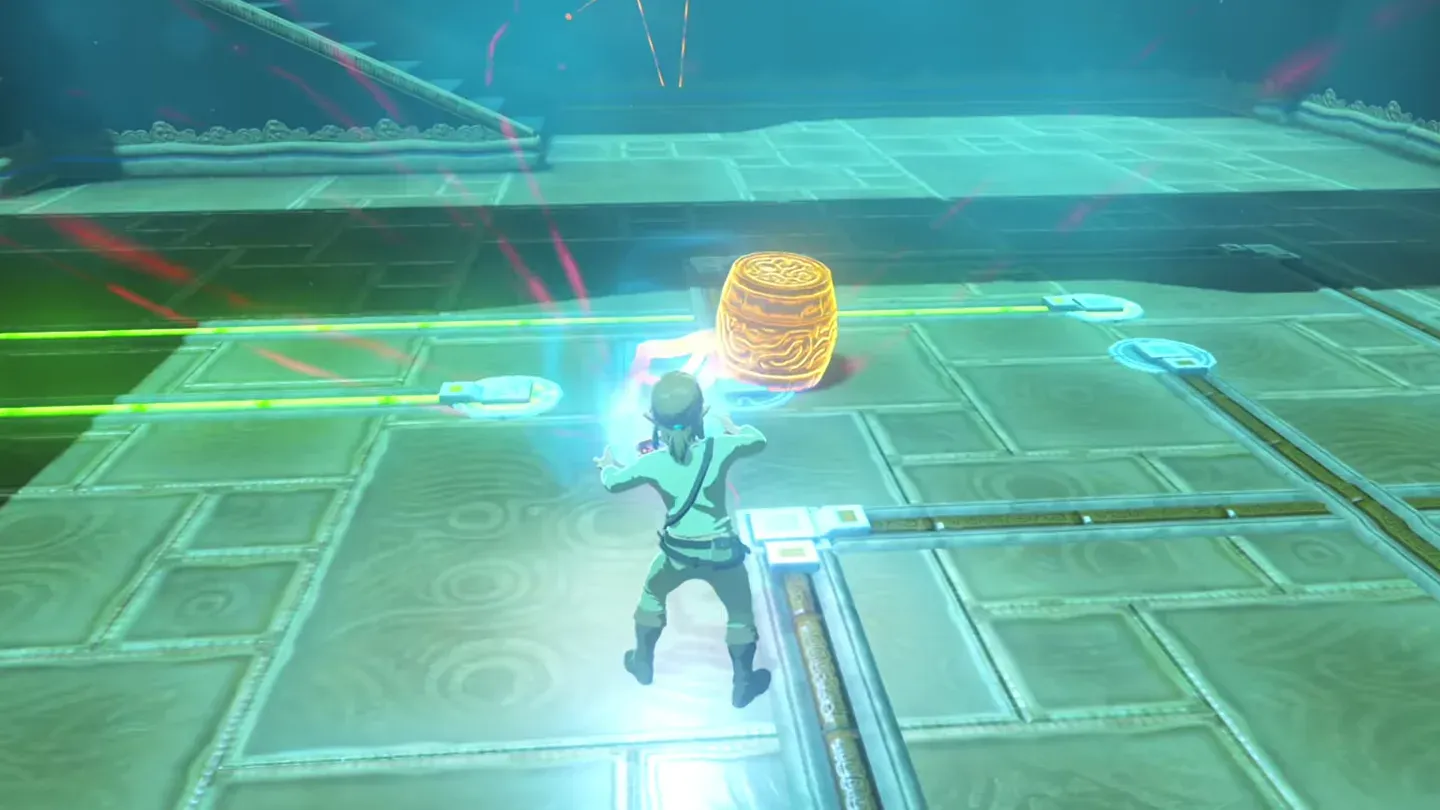 Link placing a barrel on the top-left wire
