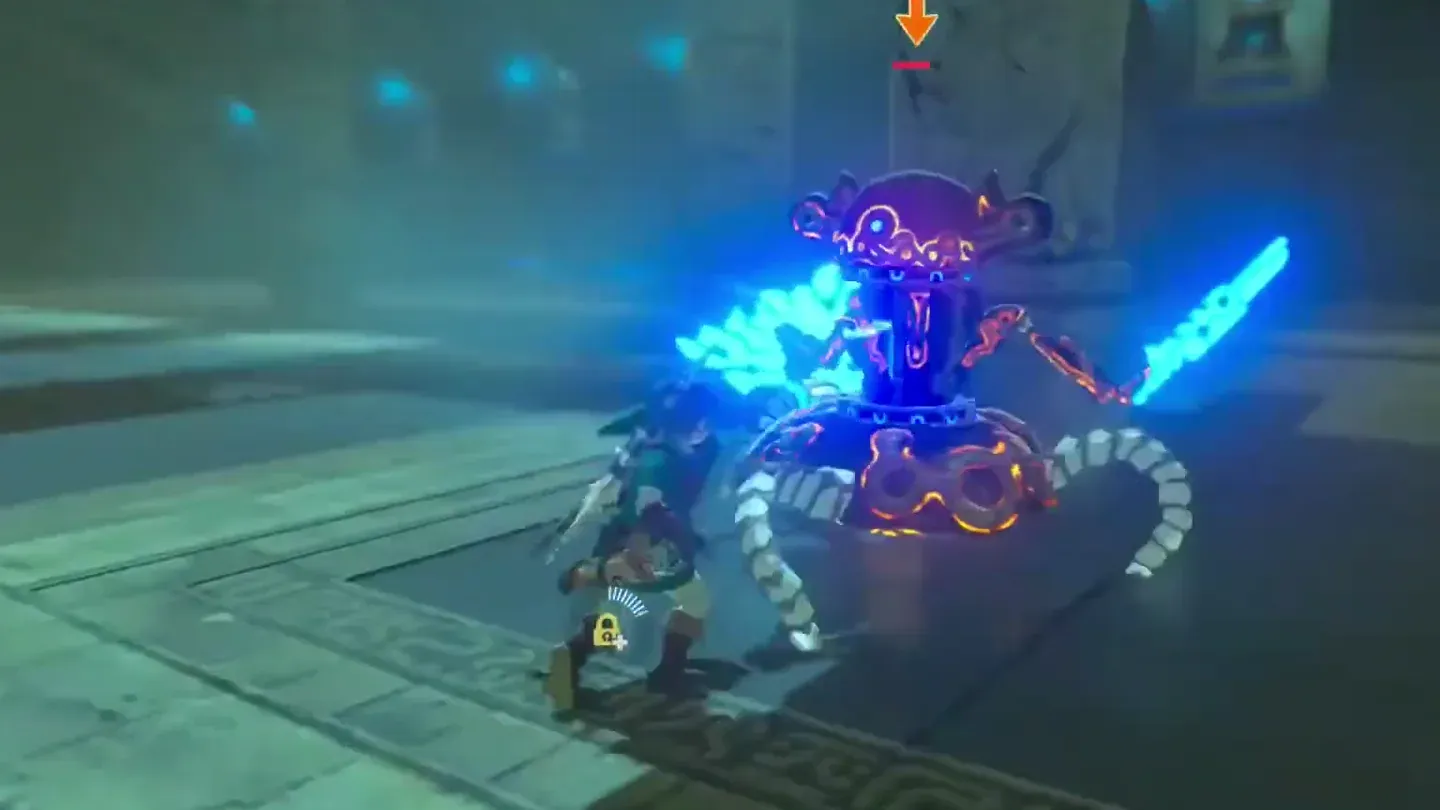 Link attacking the Guardian Scout at close range