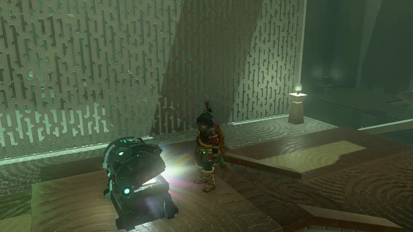 Link opening the chest across the room