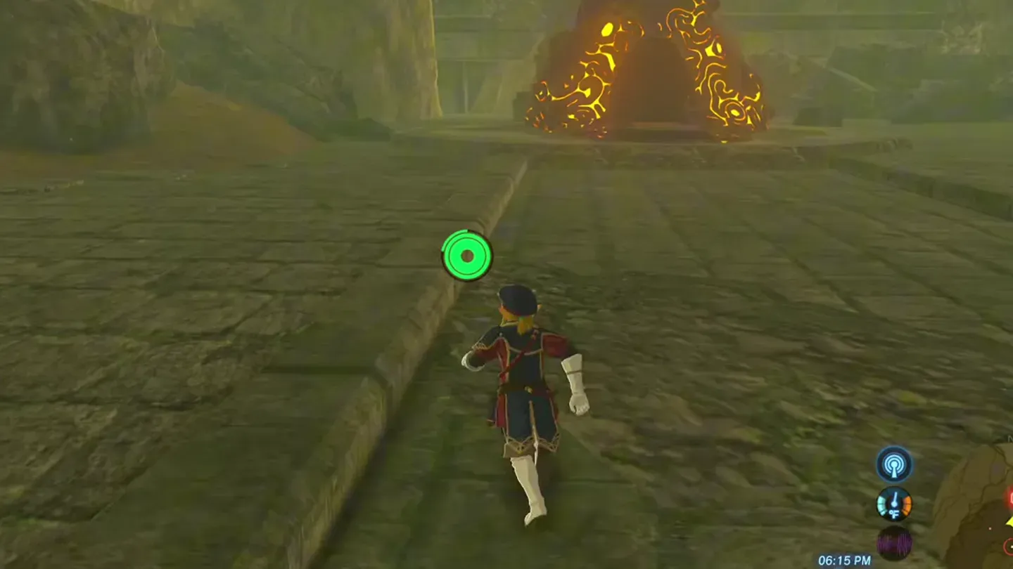 Link landed and running toward the shrine