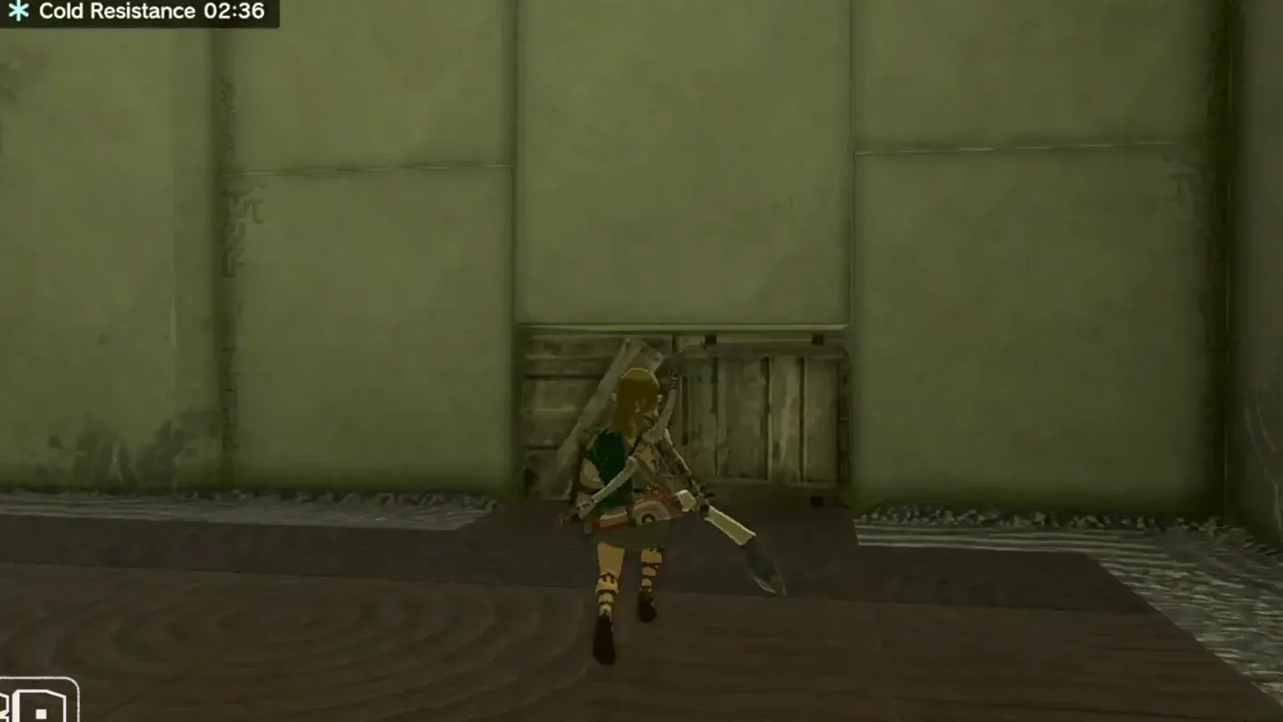 Link walking up to wooden crates stacked against the wall