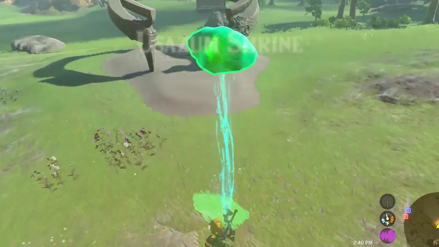 The shrine on the grass ahead with the key floating in front