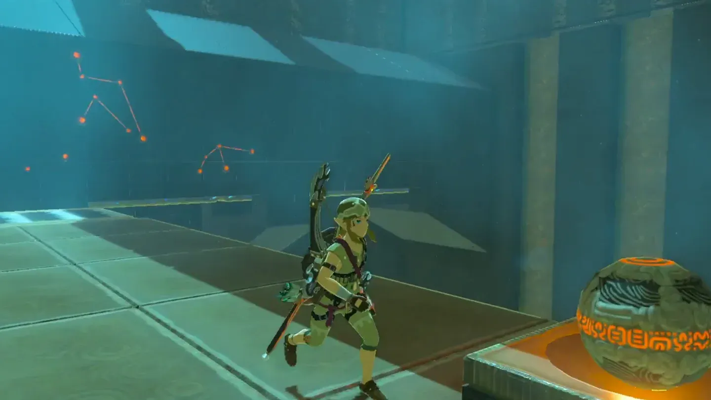 Link beside the Ancient Orb at the start of the third room