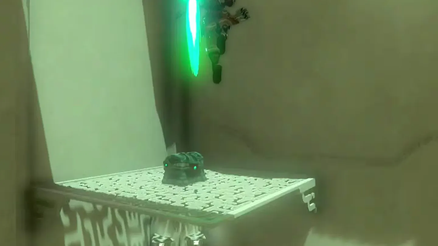 Link rising past the ledge where the chest sits
