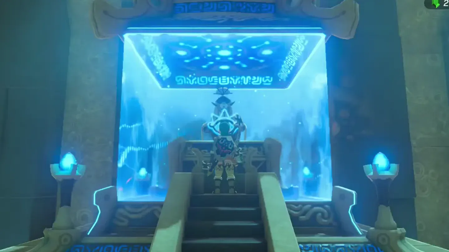 Link at the monk's glowing blue pedestal