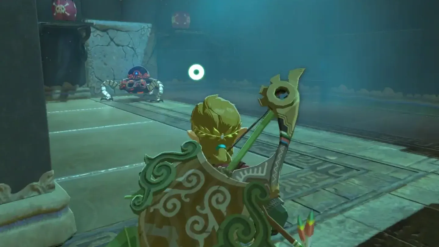A Guardian Scout in front of a cracked wall at the end of a corridor