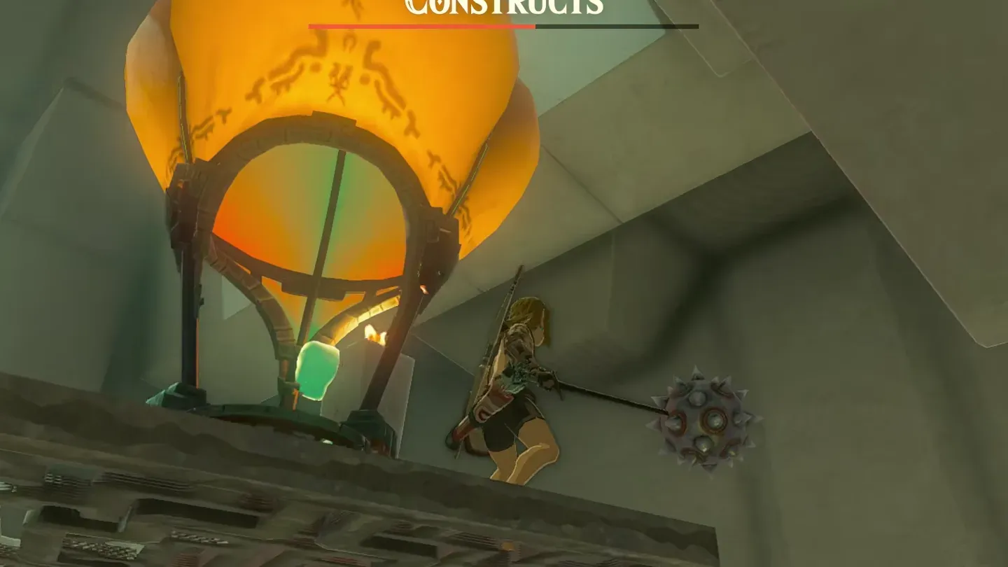 Link riding the inflated balloon upward