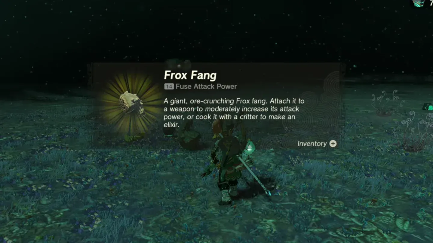 Item card for Frox Fang after the fight