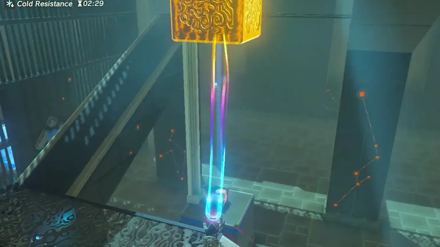Link pulling the metal cube up the rail with Magnesis