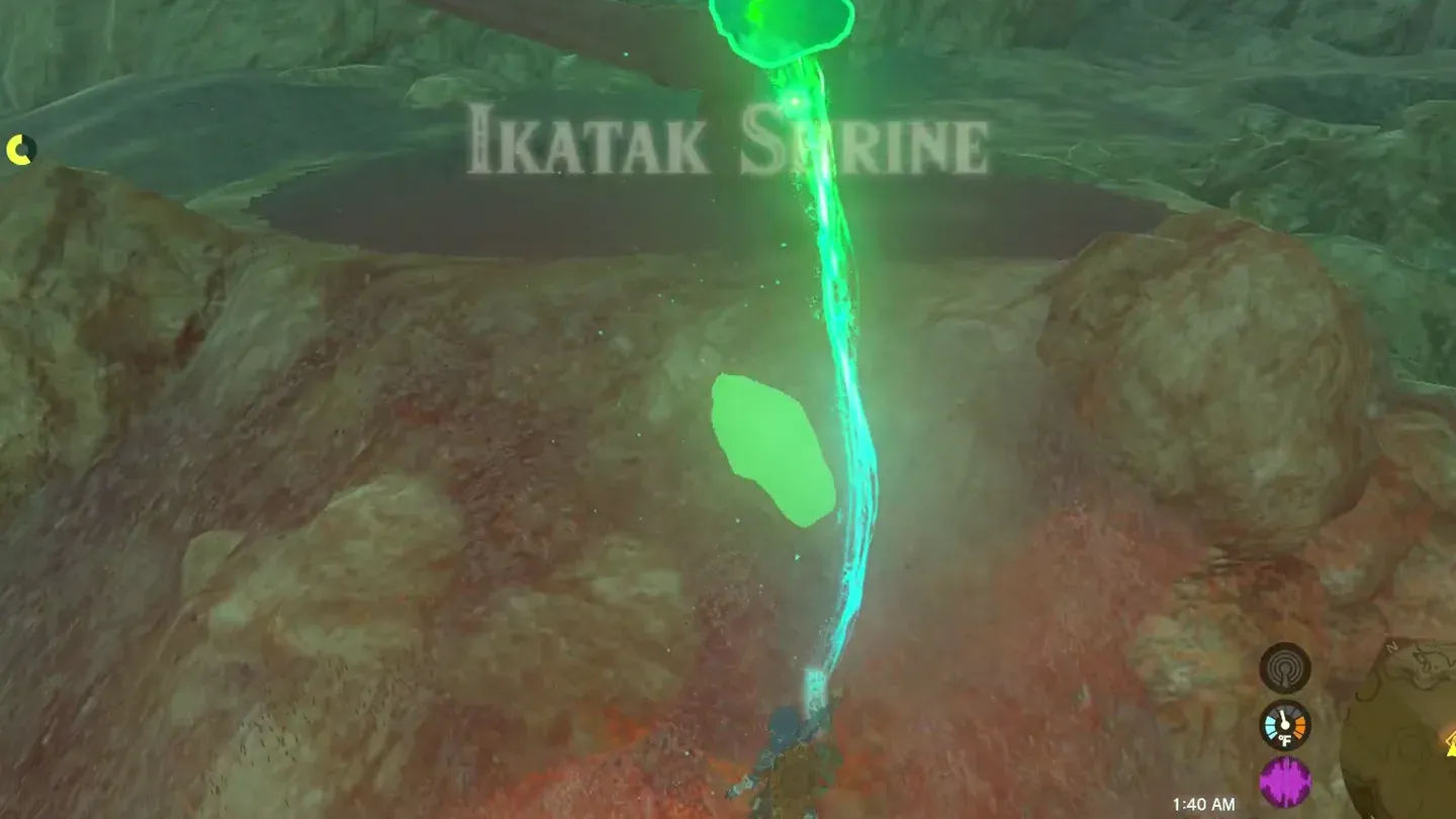 Link carrying the crystal with Ultrahand toward the shrine