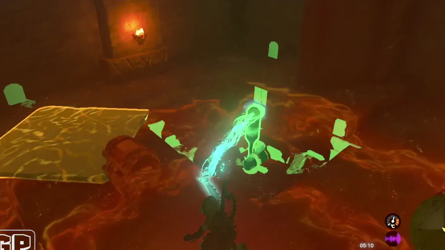 Link grabbing the uncovered lever with Ultrahand