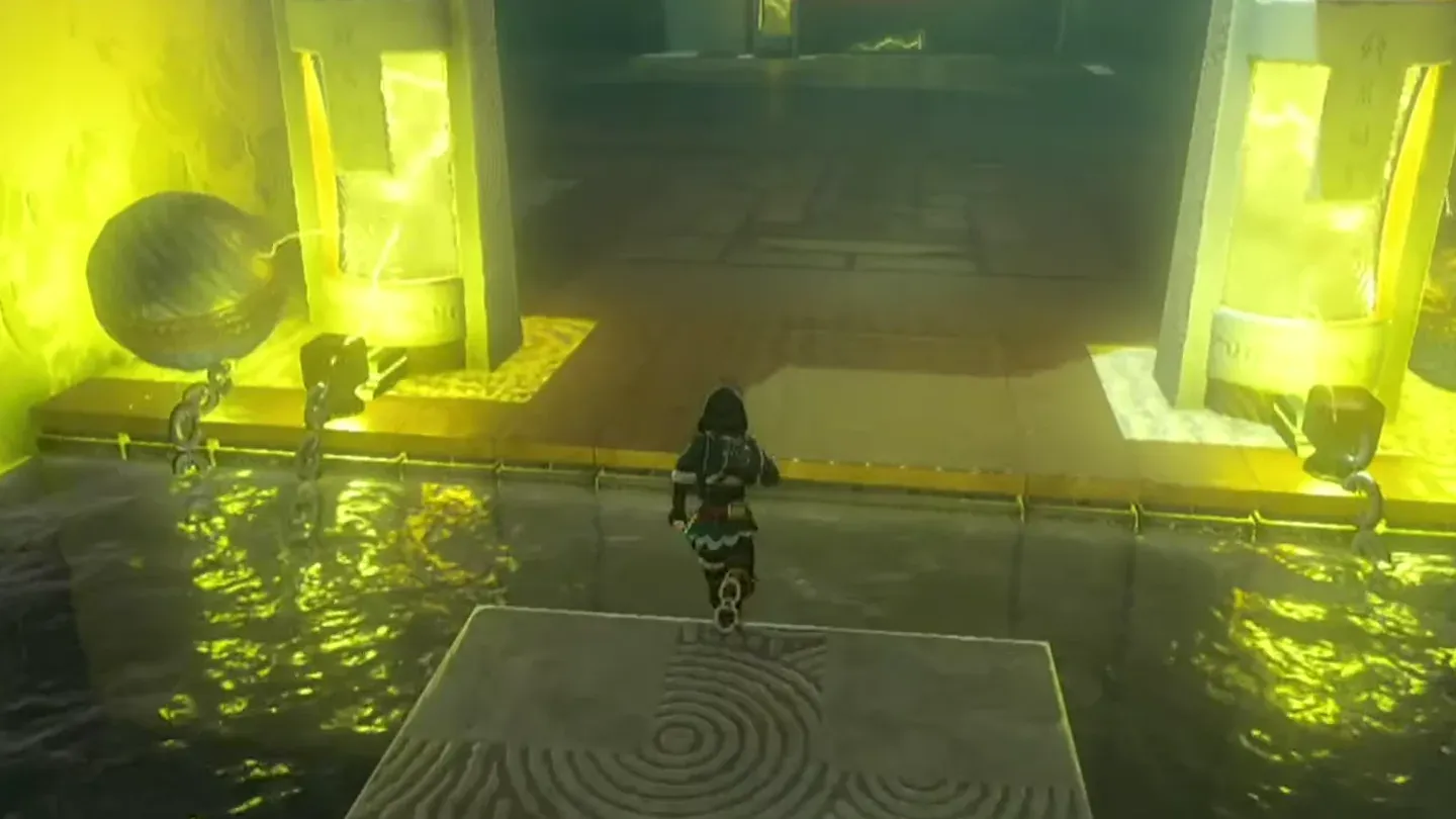 The chained metal ball sitting in the electrified second pool