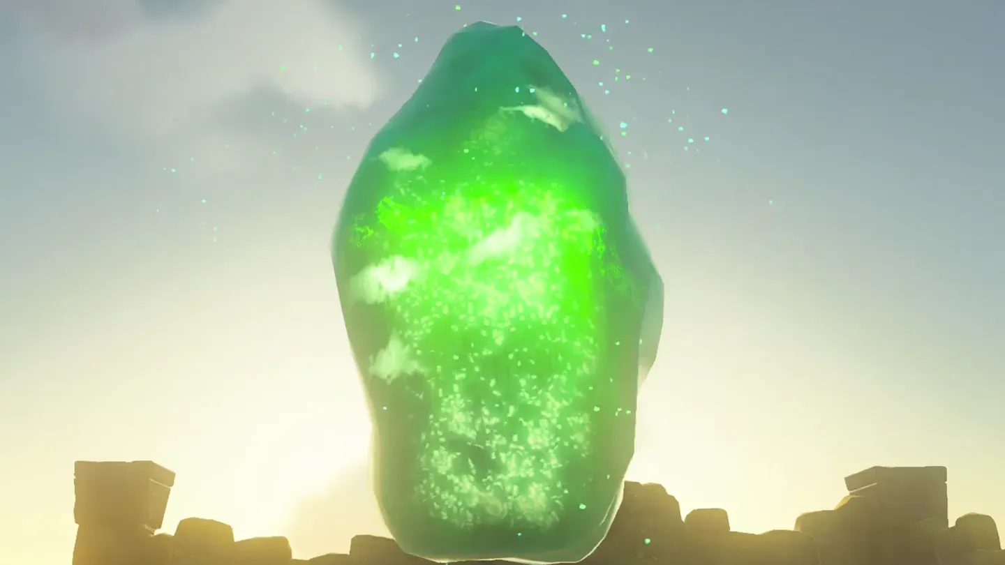 Sihajog Shrine rising from the ground in green light