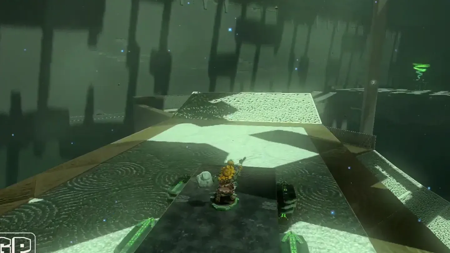 Link riding the vehicle down the tunnel