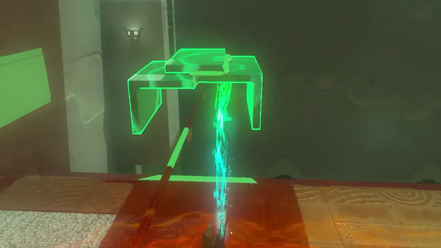 Ultrahand placing joined slabs as a bridge toward the tall platform