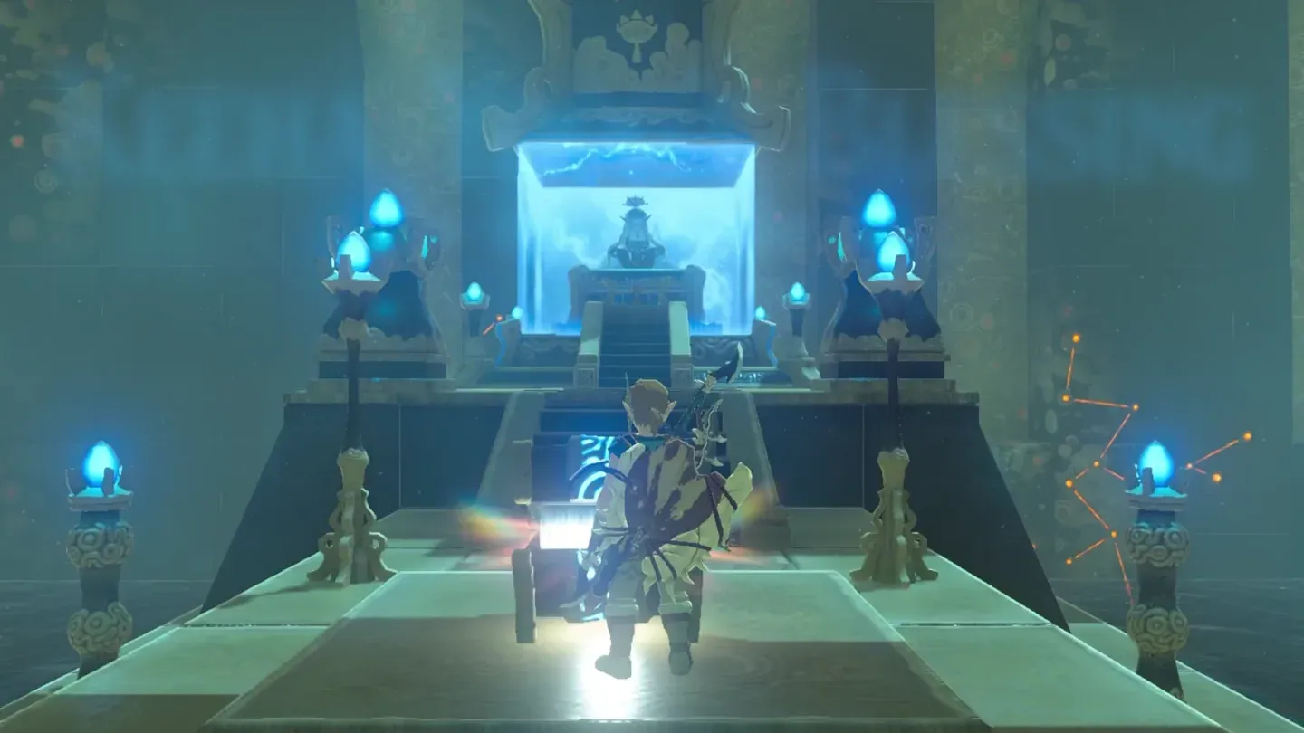 Link opening the chest in front of the Monk's stairs