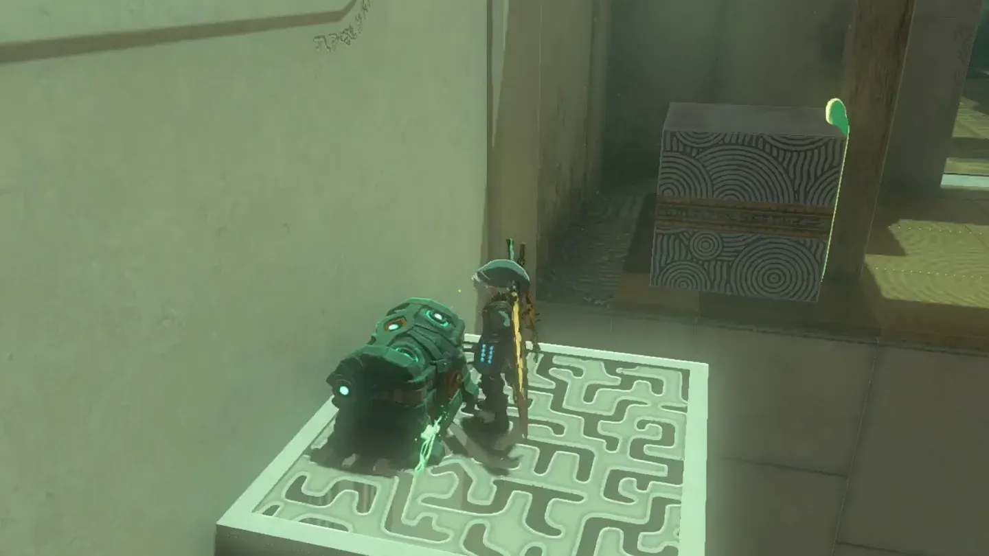 Link opening the chest on the raised platform