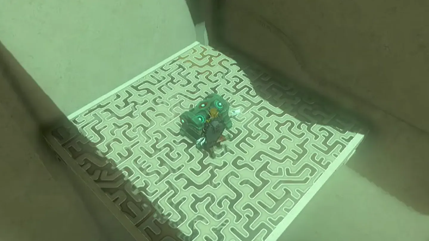Link opening the chest on the ledge