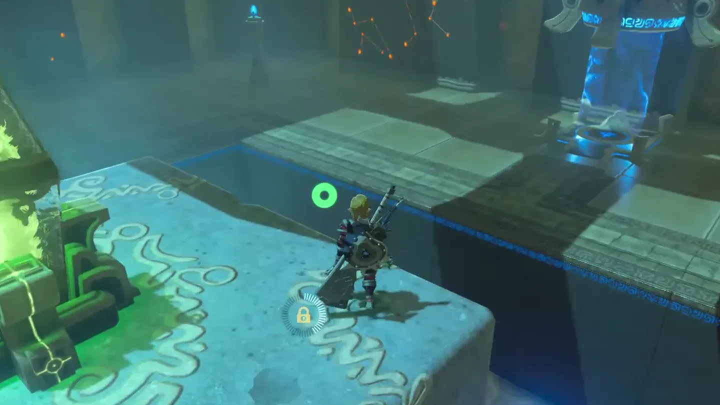 Link standing on top of the stone block beside the generator